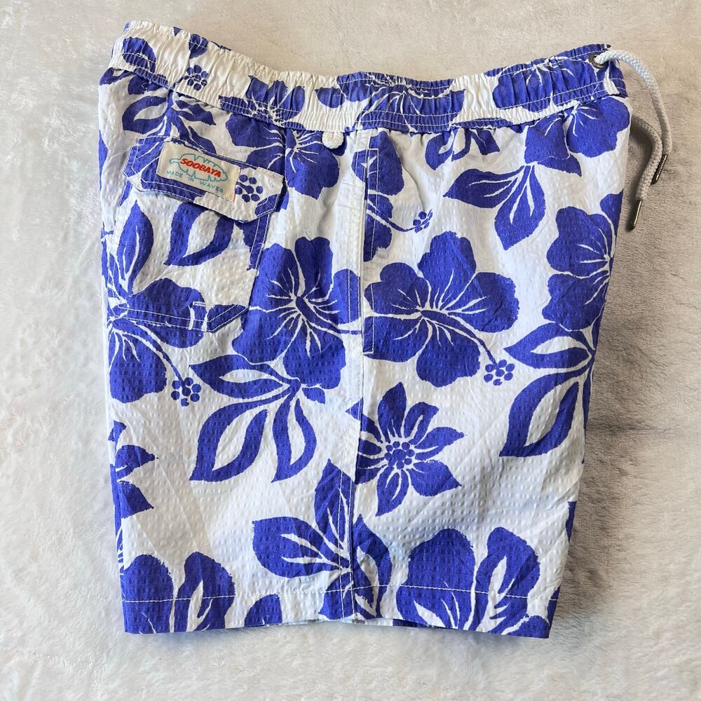 Soobaya Purple Hawaiian Flower Swim Shorts Trunks Men's size Large